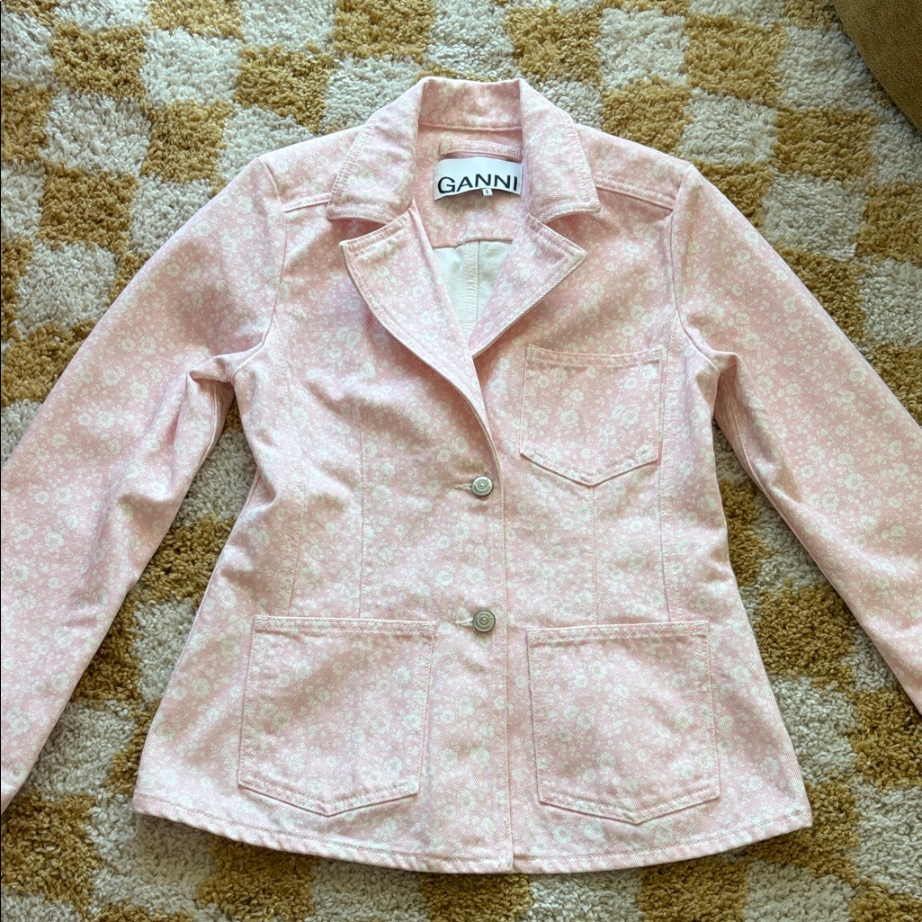 Ganni Pink Floral Jean Jacket
